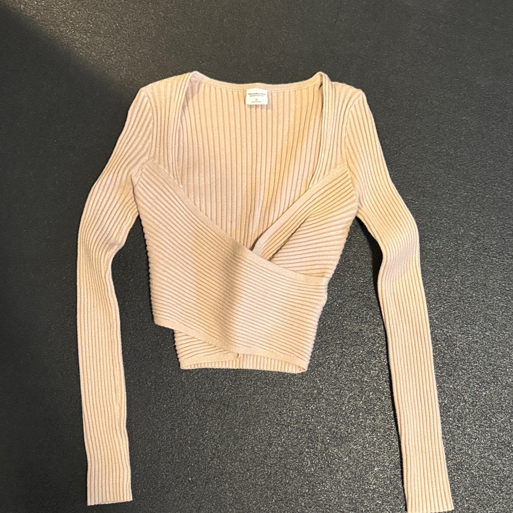 Abercrombie & Fitch Ribbed Tan Wrap Crop Top